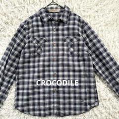CROCODILE ネイビー系チェック 長袖シャツブラウス　M 羽織り