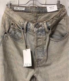 ZARA バレルフィット オーバーダイ ブルー デニム ダメージ ジーンズ ZARA バレルフィット オーバーダイ ブルー デニム ダメージ