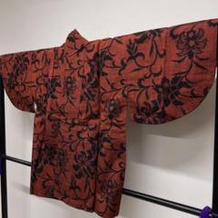 道中着　銘仙　唐花模様　花模様　着物　023t