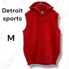 【Detroit sports】フード付きフルジップニットベスト M レッド