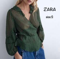 美品 ZARA メタリック スレッド プリント ブラウス ザラ カットソー 総柄