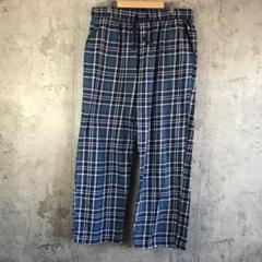 YA4736古着　パジャマパンツ　チェック　紺　青　白　緑　90s Y2K