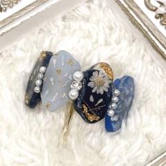 ポニーフック　ヘアカフ　ハンドメイド　大（ブルー系）