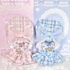 ごまにゃん様　ぬい服　ハンドメイド　メイド　10cm ピンク　水色　ツイード ごまにゃん様 ぬい服 ハンドメイド メイド 10cm ピンク 水色
