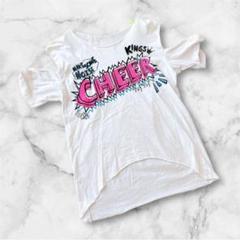 半袖Tシャツ　ホワイト　肩空き　フリー　プリント