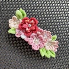 ♡つまみ細工・ピンク系・お花バレッタ 約10cm ちりめん　浴衣　和装　七五三