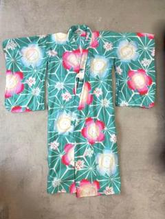 エメラルドグリーンの花柄浴衣 5〜6才 100〜115cm