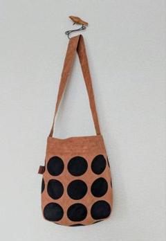 handmade 柿渋染めドットと帆布の斜めがけできるショルダートート