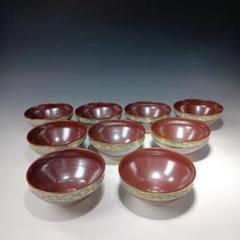 値下げ！茶道具　平安桐鳳作　鉄釉青海波文　数茶碗　9客　共箱　美品 値下げ！茶道具 平安桐鳳作 鉄釉青海波文 数茶碗 9客 共箱 美品