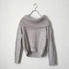 セーター　ニット　グレー　編み込み　ショート丈　長袖　おしゃれ　冬　可愛い