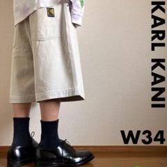 90s KARL KANI オフホワイト極太 デニムバギーショーツ B系