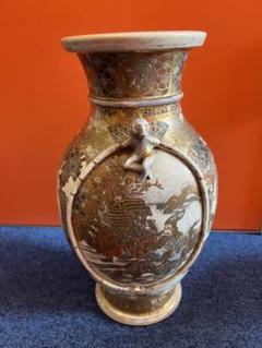 891 明治時代薩摩焼金彩人物金蘭手花瓶時代物