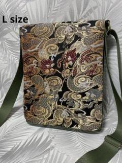 Lサコッシュ闘龍　豪華3種の金襴　帆布　青海波柄　ハンドメイド　贅沢仕上