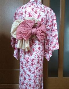 浴衣 白地に麻の葉