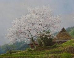 金子東日和【麗花の朝（三重県美杉村）】希少な額装用画集より新品額装、マット額装付 金子東日和【麗花の朝（三重県美杉村）】希少な額装用画集より