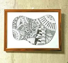 太陽と花】ゼンタングル風アート 額付き ペン画 - メルカリ