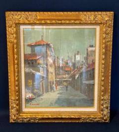 「真作」曳野豊重「ローマ市街」風景画 油彩画 額装 サイン有り F8号 真作」曳野豊重「ローマ市街」風景画 油彩画 額装 サイン有り F8
