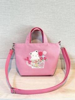 美品　ファミリア　マチ付　ミニ　デニムバッグ　手刺繍　赤　クマ　ピアノ 美品 ファミリア マチ付 ミニ デニムバッグ 手刺繍 赤 クマ ピアノ