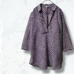 2302＊ピューモッソ＊シアーシャツ 薄紫 L 水玉 スキッパー ドット柄
