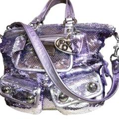 ファッションなデザイン COACH 超希少 ポピー トートバッグ 2WAY スパンコール パープル バッグ