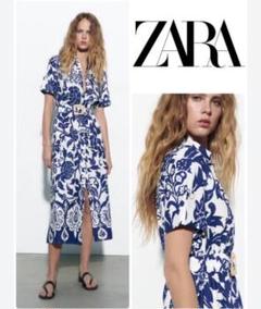 大きいサイズ】ZARA ベルト付 花柄 プリント シャツワンピース