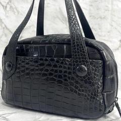 美品　タケチ　マットクロコダイル　レザー　ハンドバッグ　ダブルファスナー　黒色