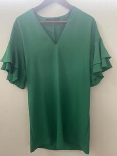 【値下げ】ZARA WOMAN グリーン フリル袖 ワンピース S