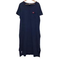 CHUMS チャムス　半袖Tシャツロングワンピース　刺繍ワッペンロゴ　ネイビー