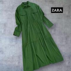 ZARA　オーバサイズ　シャツワンピース　GREEN