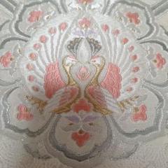 縁起物　孔雀プラチナ袋帯　ふりふ　なでしこ　結婚式　着物