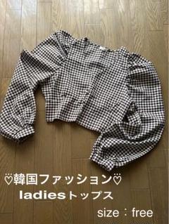 韓国ファッション♡⃛ladiesトップス／ブラウン系・Ｆ・ブラウスカットソー