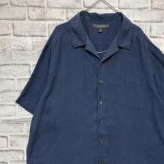 半袖シルクシャツ！アロハ　ネイビーXLオーバーサイズ12
