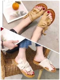 サンダル レディース 23 23.5 24 新品 ローヒール フラット 茶 白