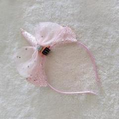 カチューシャ キッズ リボン レース プリンセス ユニコーン風 ピンク