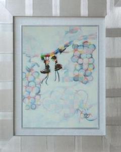 絵画額付 ( 銀 )油絵F4-081114人物可愛い 子供たち