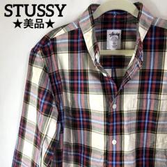 ★美品★STUSSY ステューシー　長袖シャツ　チェック柄　ロゴ刺繍　白タグ