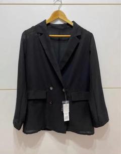 【美品】DOUDOU　ウォッシャブル　シアーダブルジャケット 　ベージュ DouDou（ドゥドゥ）の「【ウォッシャブル】5分袖シアーダブル