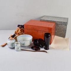 茶道具　利休茶箱　赤絵竹花文　茶碗　棗など　八点　一式　仕覆付　M　R7184 茶道具 利休茶箱 赤絵竹花文 茶碗 棗など 八点 一式 仕覆付 M R7184
