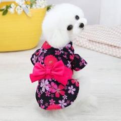 【かわいい】犬服 春物 和風 浴衣 蝶結び 菊花 着物 お祭り記念撮影 (M)のサムネイル