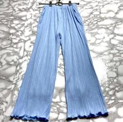 新品タグ付✨定価7480円 プリーツパンツ 韓国風 フリル裾 Sサイズ ブルーのサムネイル