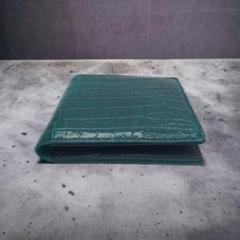 a94【本物証明証付き】本革 クロコダイル 二つ折り財布 背ダーク
