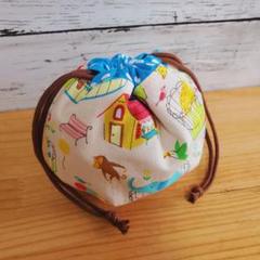 ぷっくりまんまるボール巾着ポーチ 動物園×ドット ハンドメイド 手作りポーチ