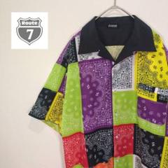 【1点物】シャツ 柄シャツ ペイズリーンダナ柄 総柄 半袖 オープンカラー