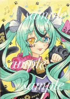 手描きイラスト 初音ミク 猫