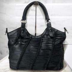 美品　パイソン　トートバッグ　シルバー金具　ヘビ革　ブラック　A4可　肩掛け可