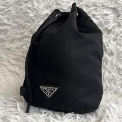 極美品 正規品 PRADA 巾着バッグ ポーチ サフィアーノレザー