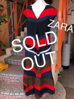 ZARA 個性的ボーダーマキシ丈ワンピース