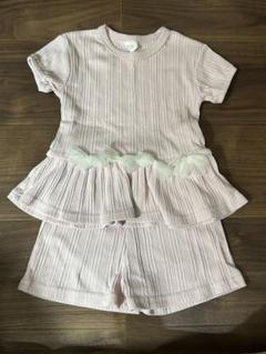 ピンク フリル付き トップスとショートパンツ セット ベビーセットアップ　80