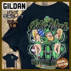 バイク ブラック 黒 バックプリント フロリダ メンズ 古着 半袖 Tシャツ