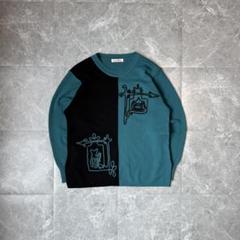 vintage バイカラーエンブロイダリーニット y2k